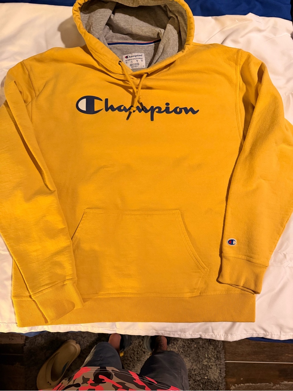Champion Men’s Yellow Logo Crewneck Hoodie